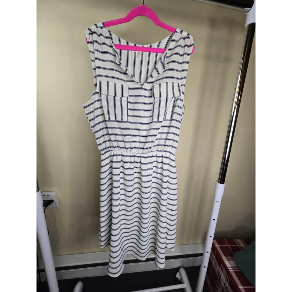 Women's Monteau White Blue Striped Sleeveless Dress Size L